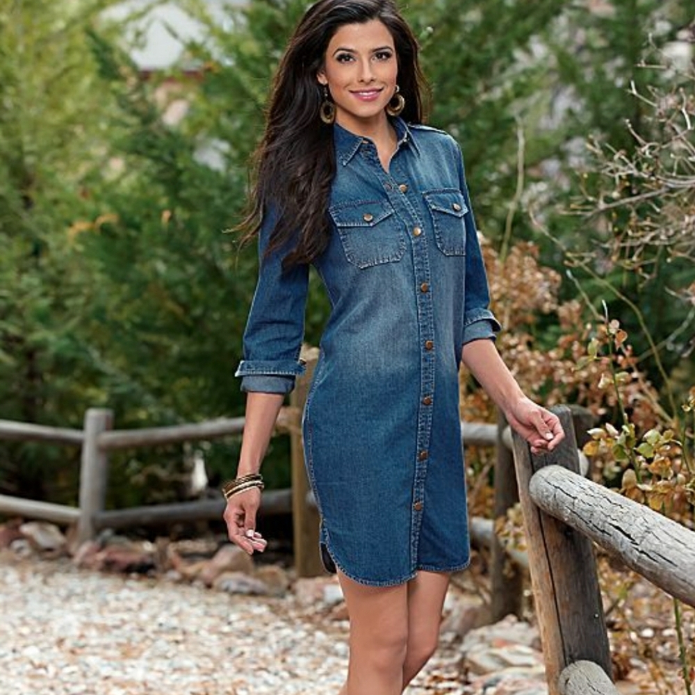 Venus Long Sleeved Shirt Dress Denim Women's Large